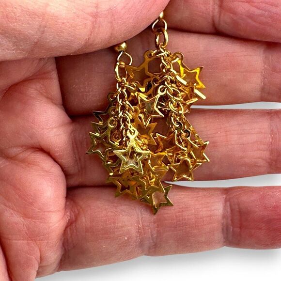 Gold Plated Stars Cluster Earrings Statement Earrings Gold Plated Ear Wire - Picture 5 of 12